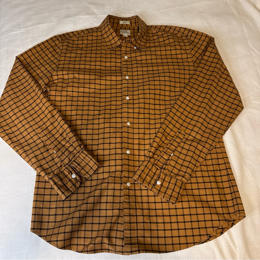 J.Crew Slim Fit Oxford Shirt Men’s Large Brown Plaid Button Down